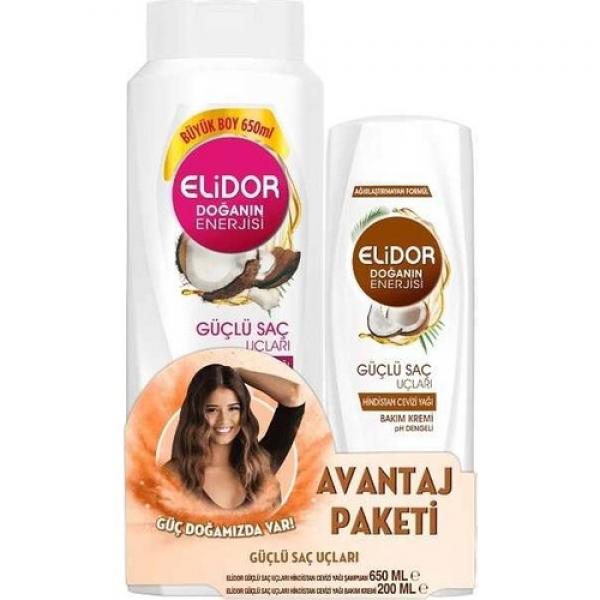 Elidor Hindistan Cevizi Yağı Şampuan 650 ml + Saç Kremi 200 ml